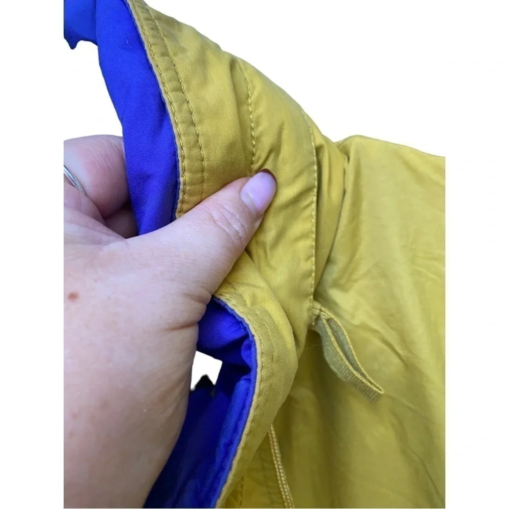Vintage Eddie Bauer Yellow Raincoat with Blue Lined Collar